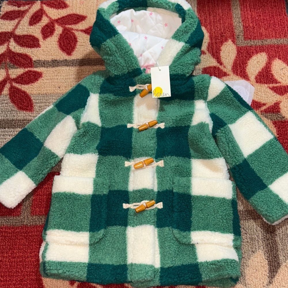Boden Green and Pink Hooded Coat